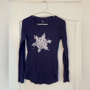 Old Navy Dark Purple Sleep Shirt with Snowflake Small